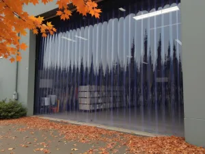 PVC strip curtain in a warehouse doorway keeping out the autumn leaves - clearway online