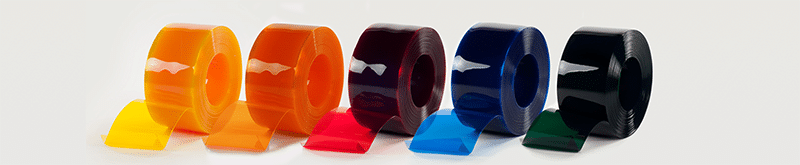 Transparent Colour PVC Strip Rolls in all the various colours in a line