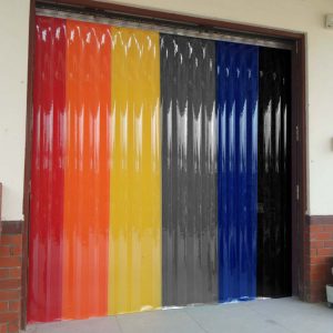 pvc strip curtains in a-doorway in a variety of solid colours