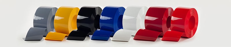 Solid Colour PVC Strip Rolls in a variety of colours showing the full colour range
