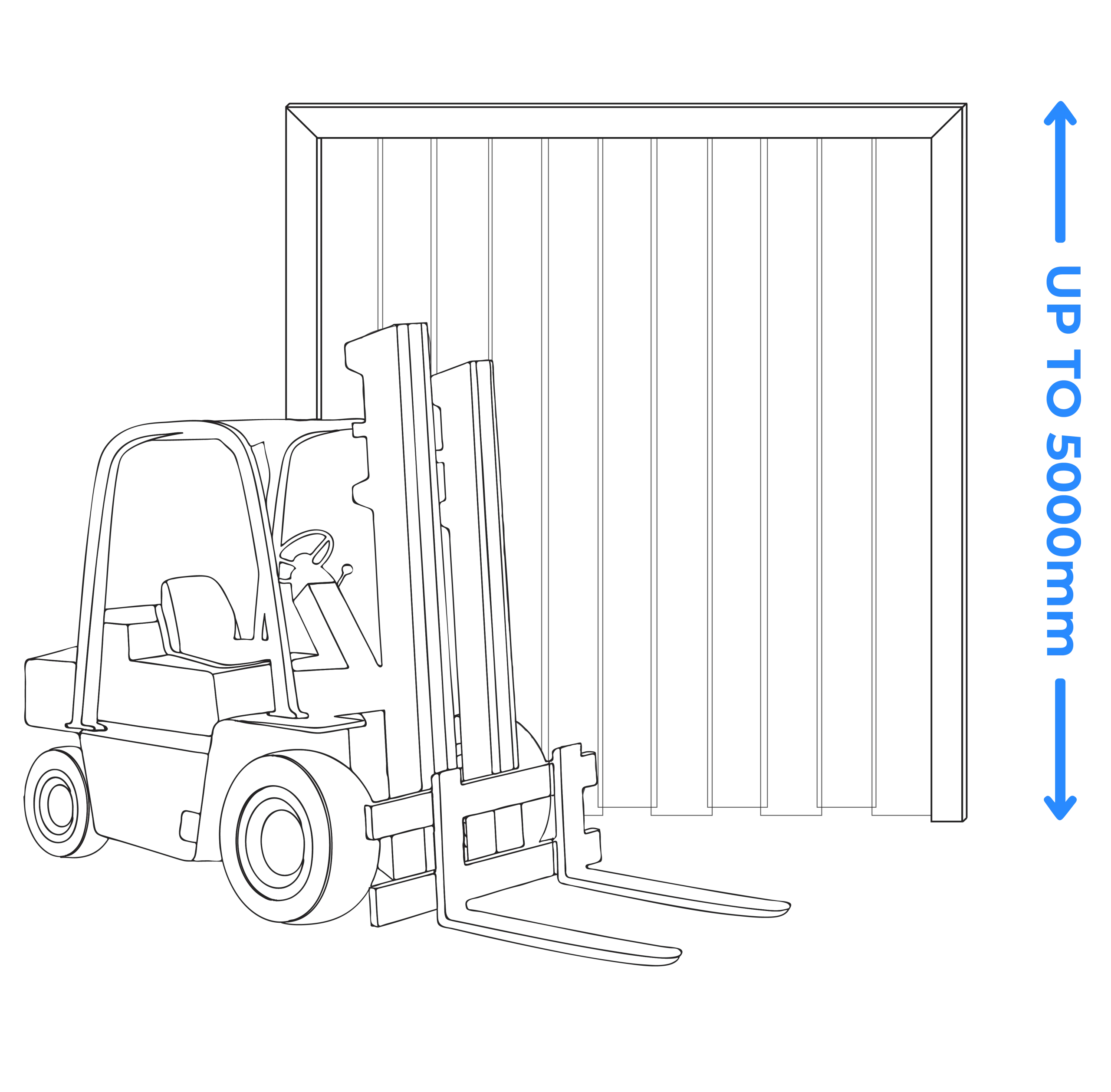 diagram of forklift driving through PVC strip curtains to show the height of PVC strip curtains