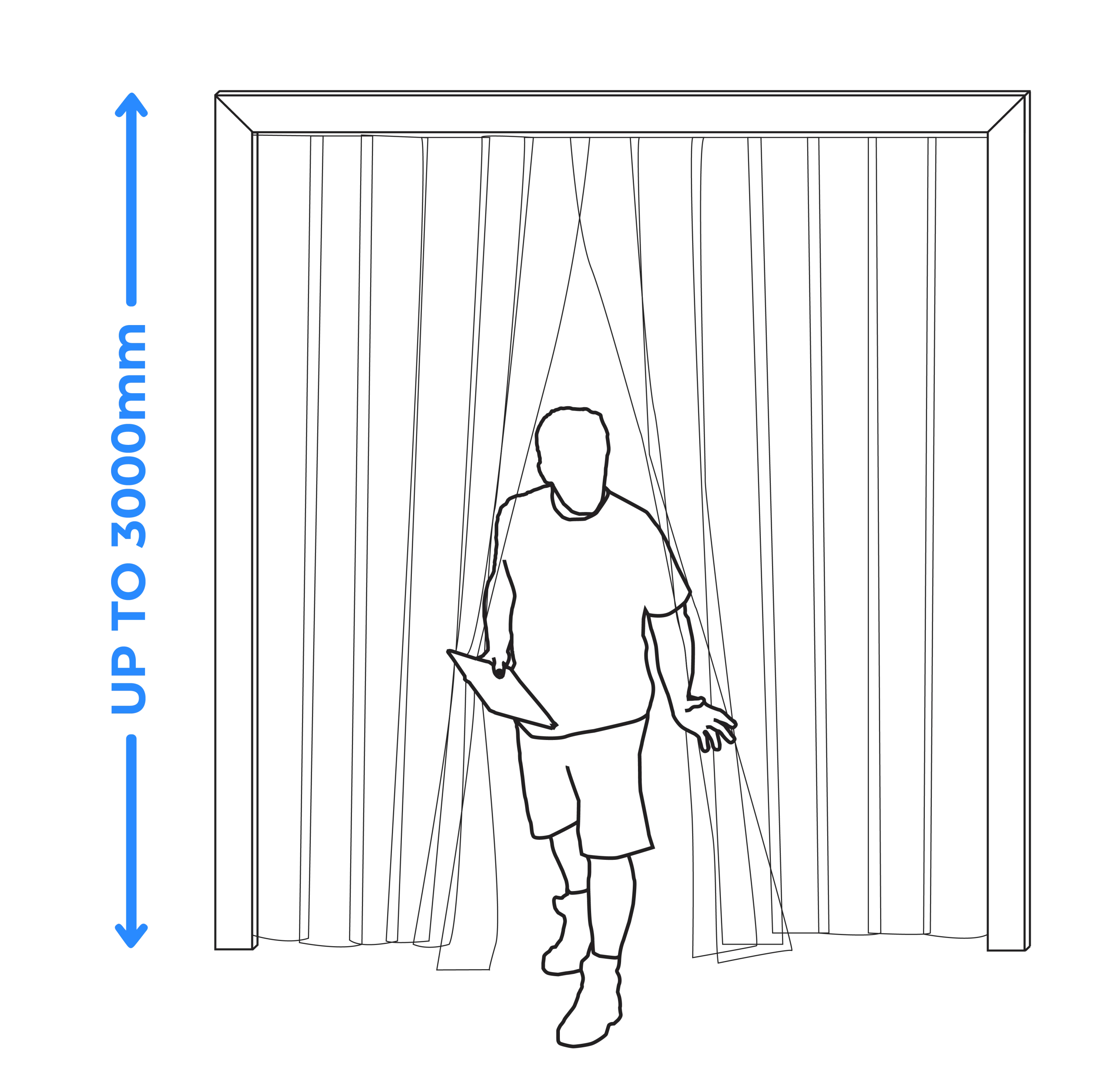 diagram of pedestrian walking through PVC strip curtains to show the height of PVC strip curtains