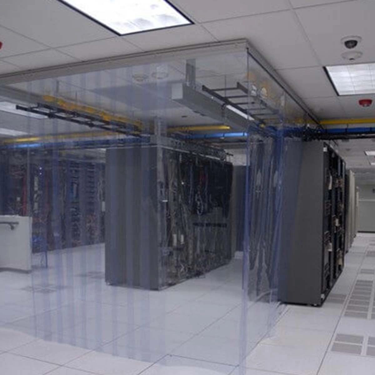 Anti static PVC strip curtains in a server room for a data centre