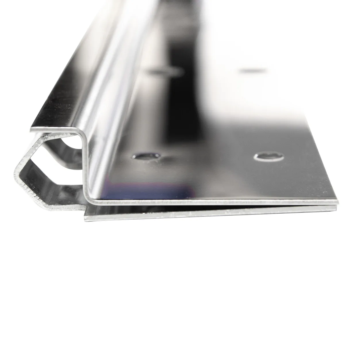 close up of the heavy duty rails used to hang PVC strip curtains