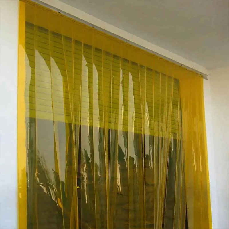 anti-insect replacement strip transparent yellow PVC strip curtain in a warehouse doorway
